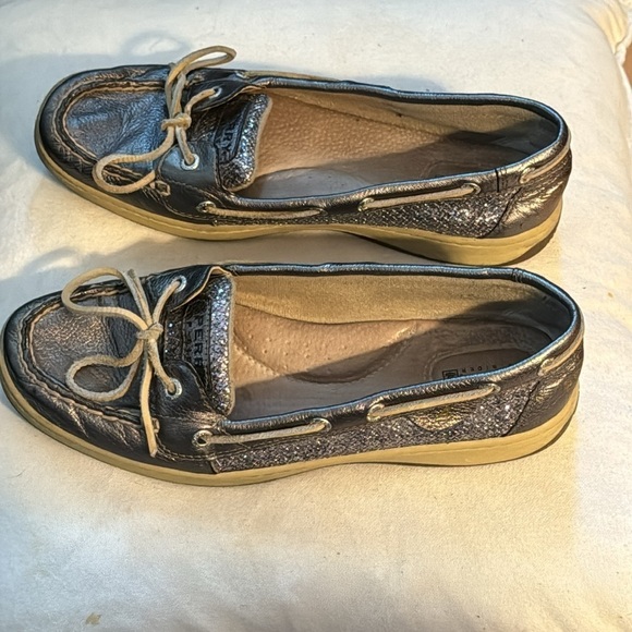 Sperry Ángel fish boat shoes silver / glitter leather lace up women’s sz 9 1/2 - Picture 6 of 12